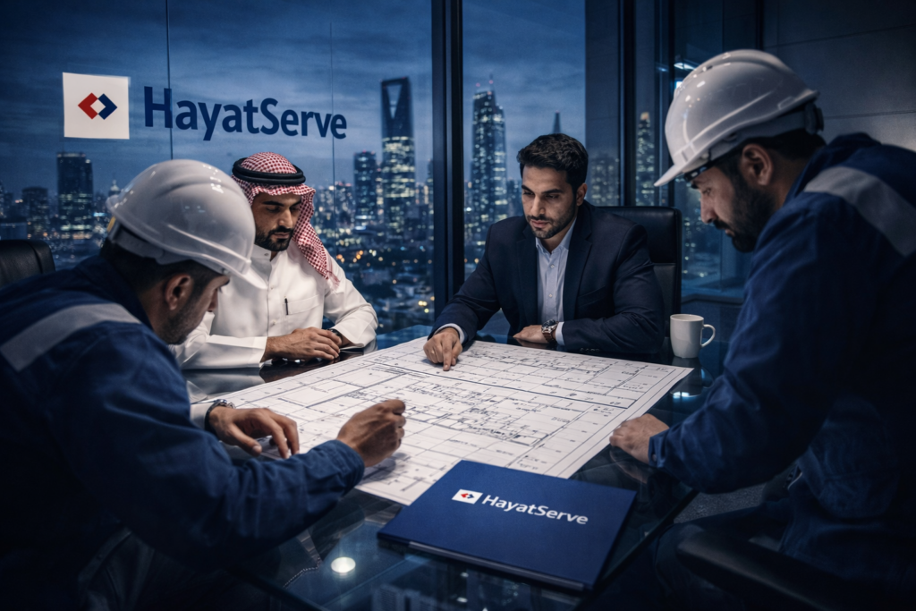 facility management engineers planning HVAC maintenance project in Riyadh
