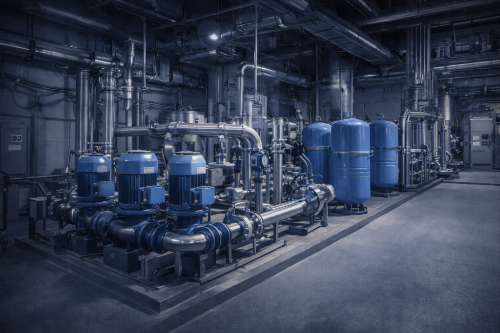 commercial plumbing pumps and water tanks maintenance system in Riyadh facility