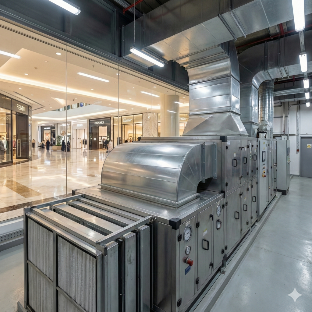 alt="commercial HVAC system installation and maintenance inside Riyadh shopping mall"